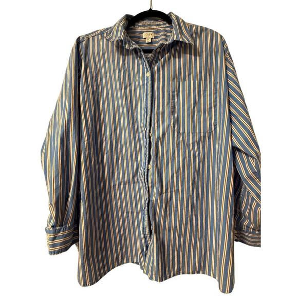 J. Crew Tops - J Crew Striped Blue and Orange Blouse size XL NWOT